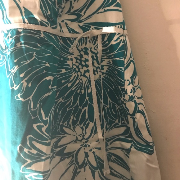 Ann Taylor Petites Lined Halter A Line Dress, Size: 0P, Color: Turquoise & White - Picture 5 of 10